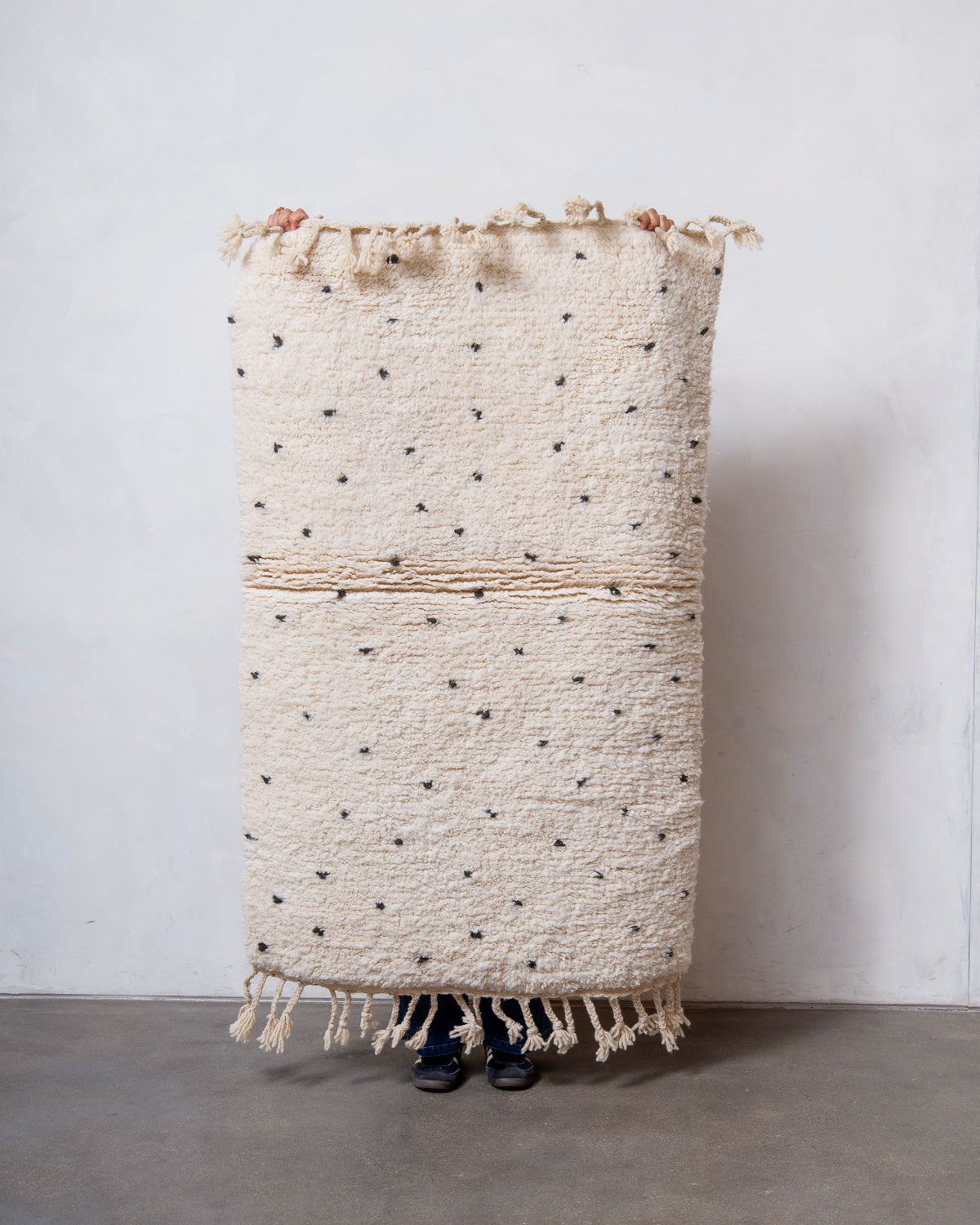 Modern, designer, handcrafted Berber rug from Morocco. Beniourain carpet with beautiful colours and patterns and fluffy wool texture.